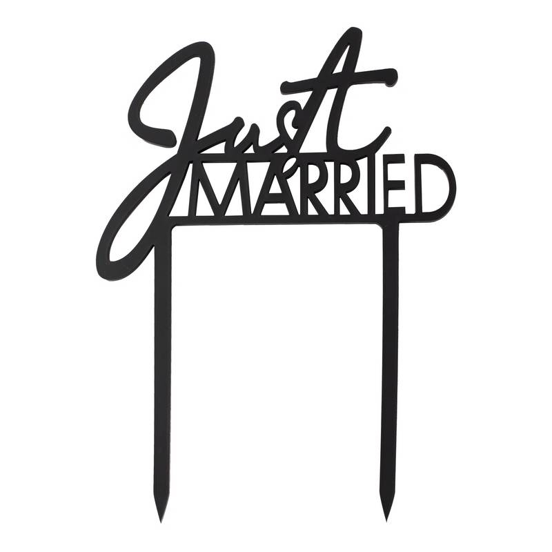 Just Married Akryl Kagetopper Sort - 1 stk (16,5 x 12 cm) | Bryllup Kagefigur / kagetopper - Temashop