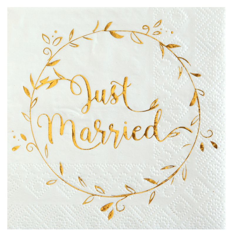 Just Married Servietter - 20 stk (25 x 25 cm) | Bryllup Servietter - Temashop