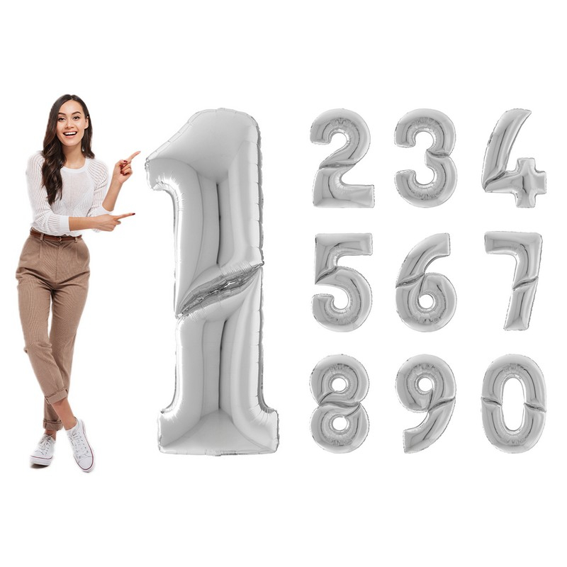 Kæmpe Talballon Metallisk Sølv