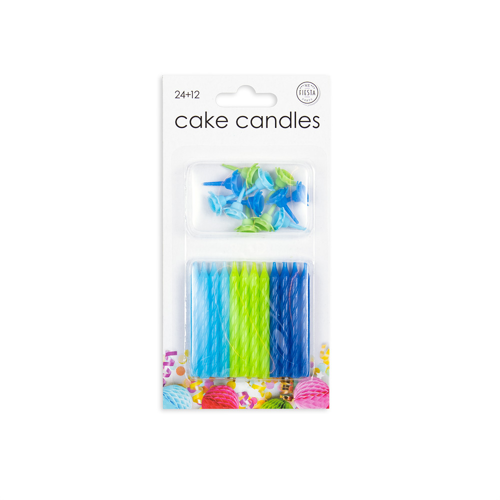Kagelys Blå Mix - 12 stk (5,8 cm) | Blåt tema Kagelys - Temashop