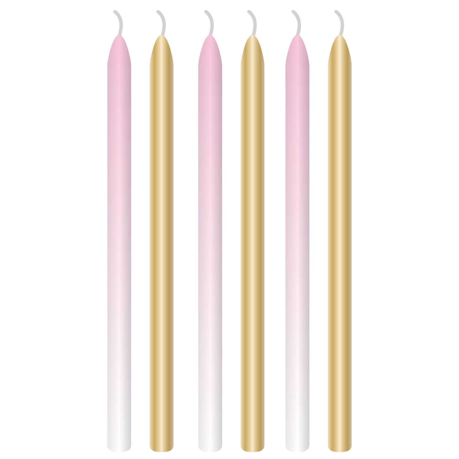 Kagelys Ombre Mix Lyserød - 6 stk (12 cm) | Babyshower Lys / lysestager - Temashop