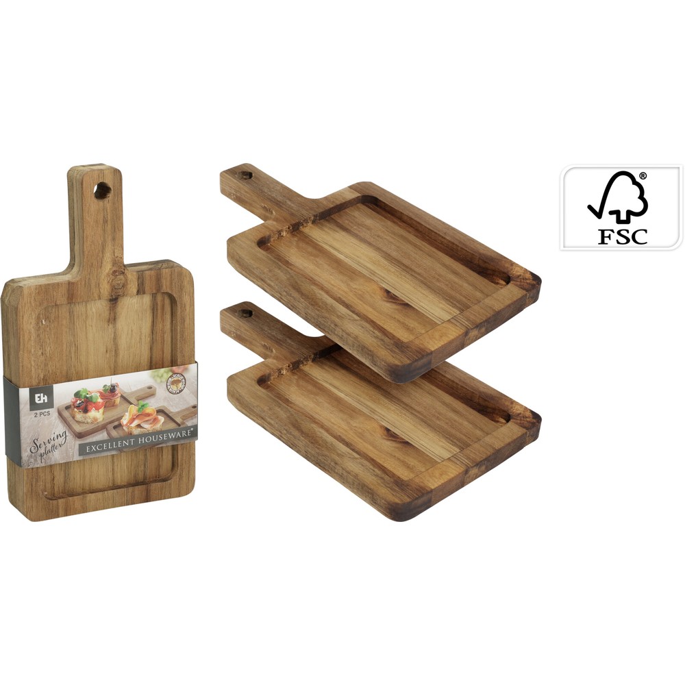 Serveringsfad Akacietræ Brun - 2 stk (23 x 13 x 1,5 cm) - Temashop