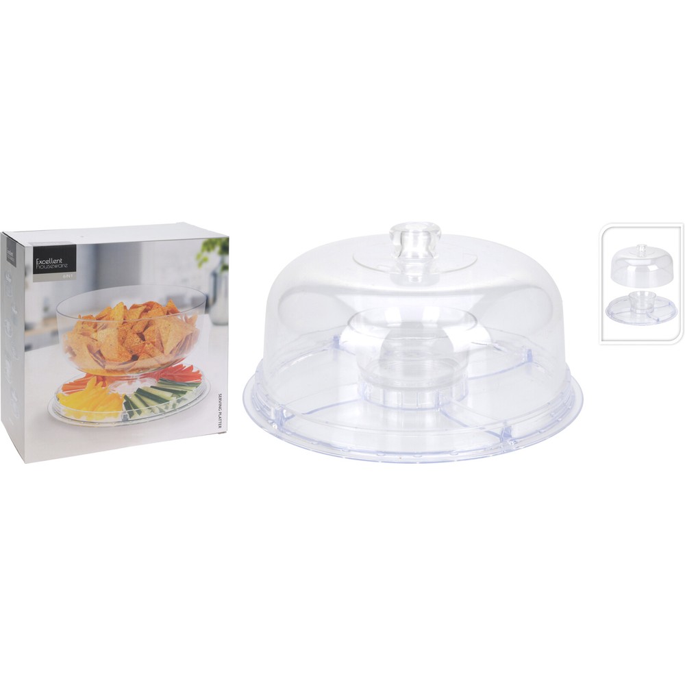 Rundt Serveringsfad Med Låg Transparent - 1 sæt (20 x Ø 30,5 cm) - Temashop