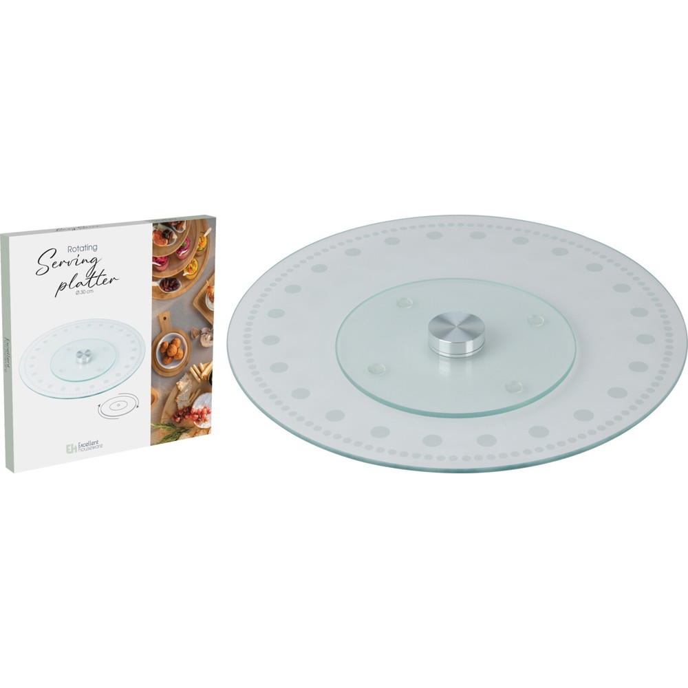 Rundt Roterende Serveringsfad I Glas - 1 stk (2,4 x Ø 30 cm) - Temashop