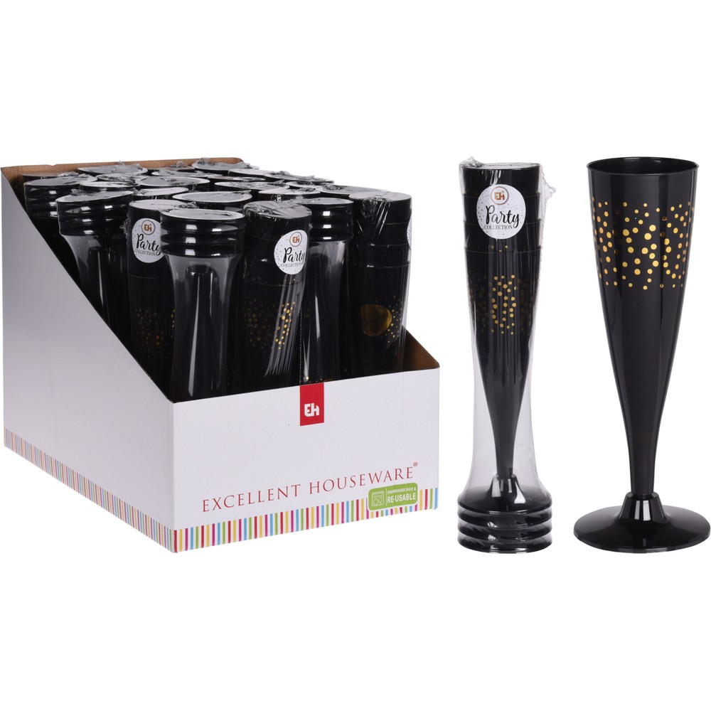 Champagneglas Sort/Guld - 4 stk (17,5 x Ø 6 cm) - Temashop