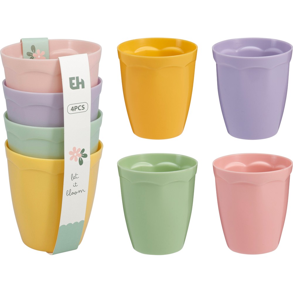Blomster Plastkrus Pastel - 4 stk (300 ml) | Blomst Krus - Temashop