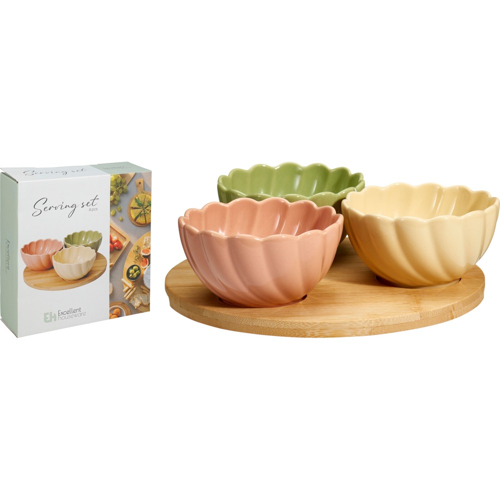 Blomst Serveringssæt Keramik/Bambus - 1 sæt (20 x 20 x 6 cm) | Blomst Serveringsfad - Temashop