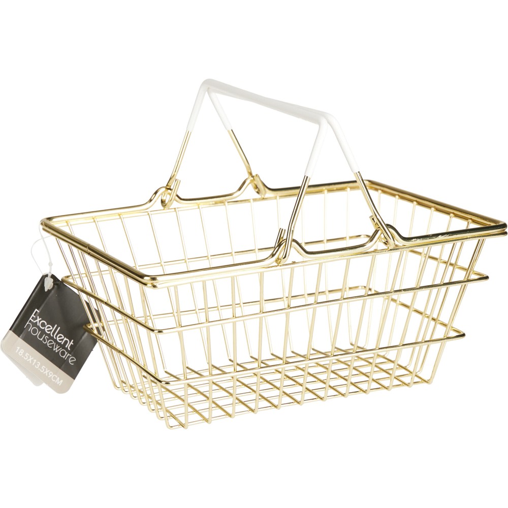 Metalkurv Med Håndtag Guld - 1 stk (18,5 x 13,5 x 9 cm) - Temashop