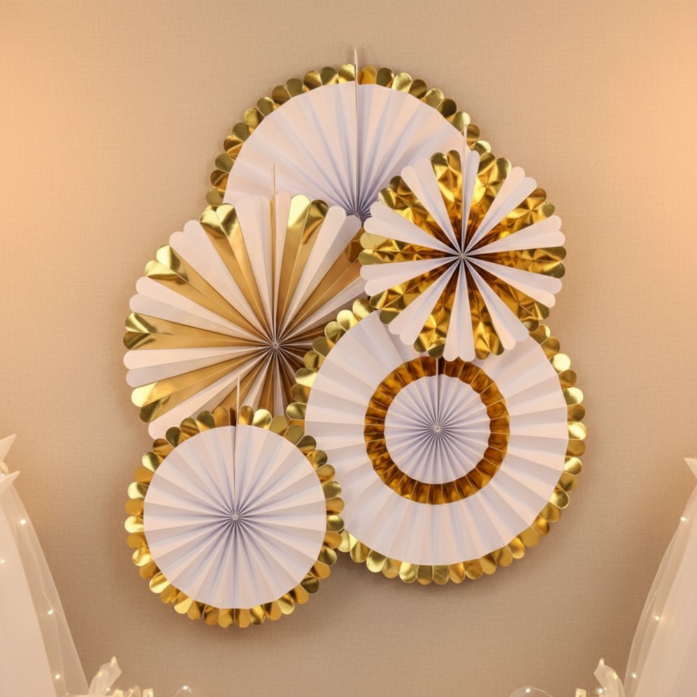 Rosetter Guld - 5 stk (28 - 38 cm) | Guld tema Vifter / Rosetter - Temashop
