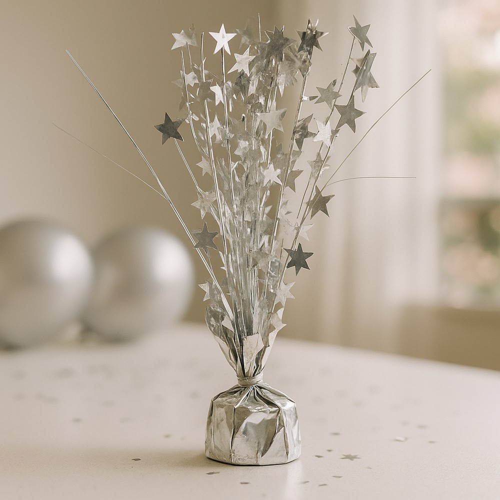 Stjerne Ballonvægt Sølv - 1 stk (32 cm) | Sølv tema Ballonvægte - Temashop