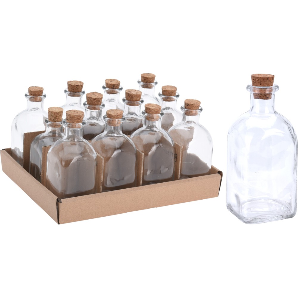 Firkantet Glasflaske Med Korkprop - 1 stk (5 x 5 x 11 cm) - Temashop