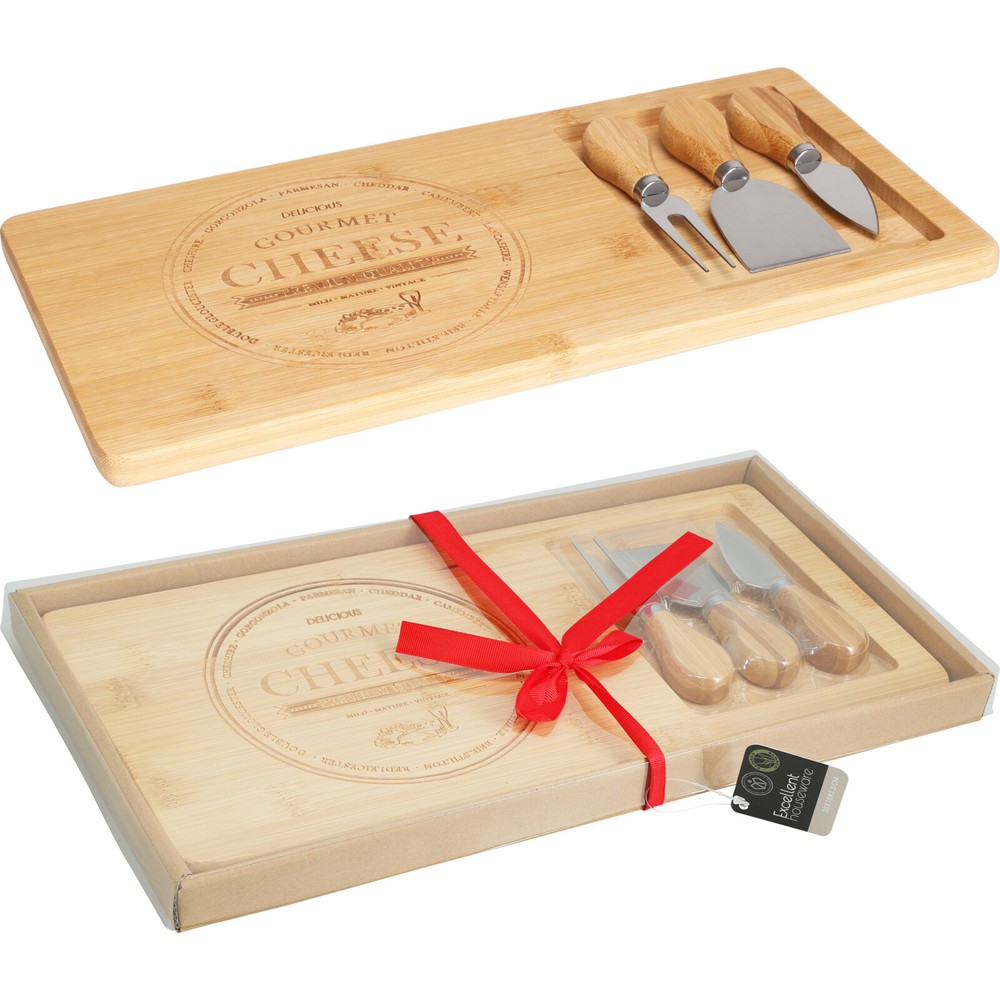 Ostebræt Med Osteknive (38 x 18,5 x 1,5 cm) | Mad Serveringsfad - Temashop