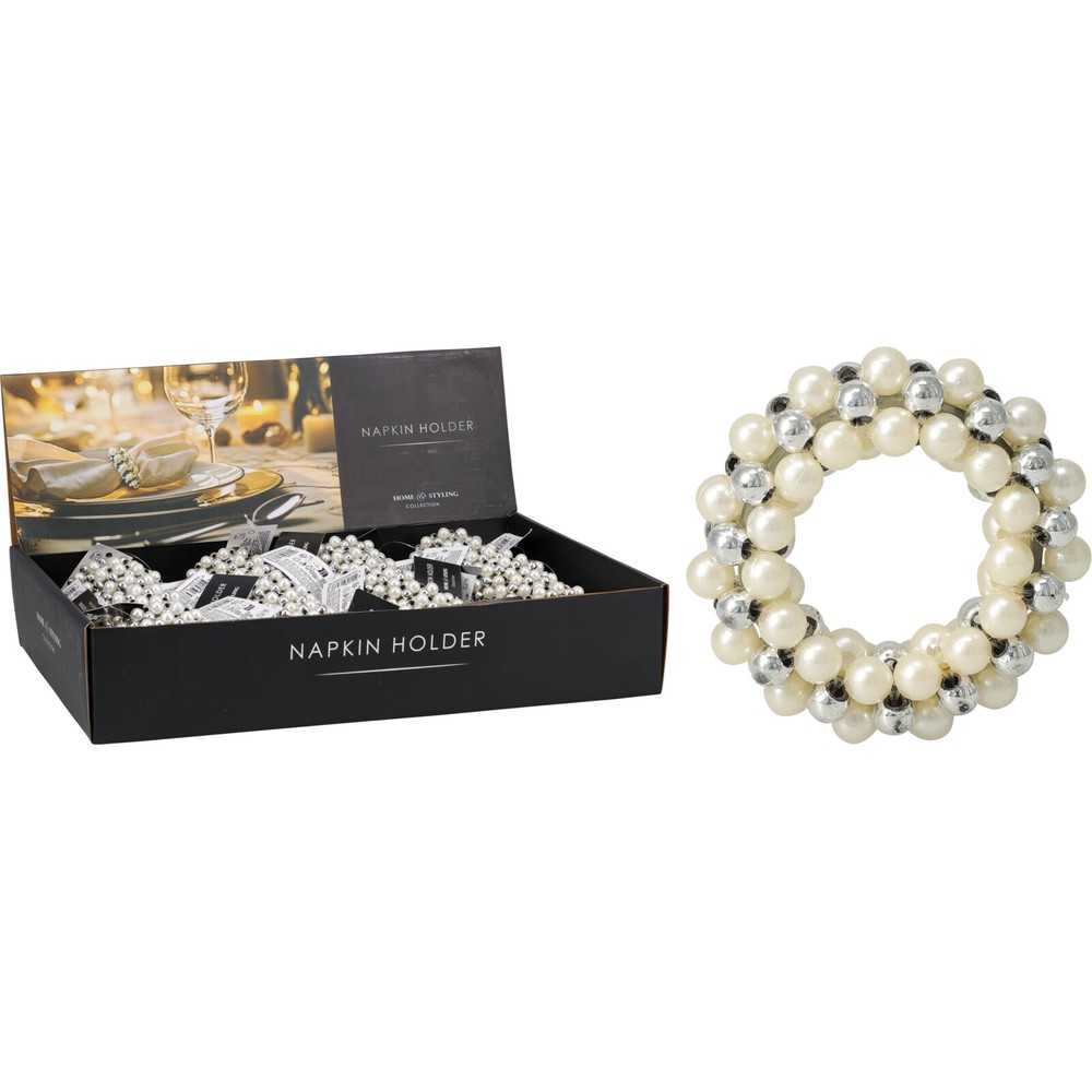 Perlelook Servietring Sølv - 1 stk (7 x 7 x 2 cm) | Sølv tema Servietringe - Temashop
