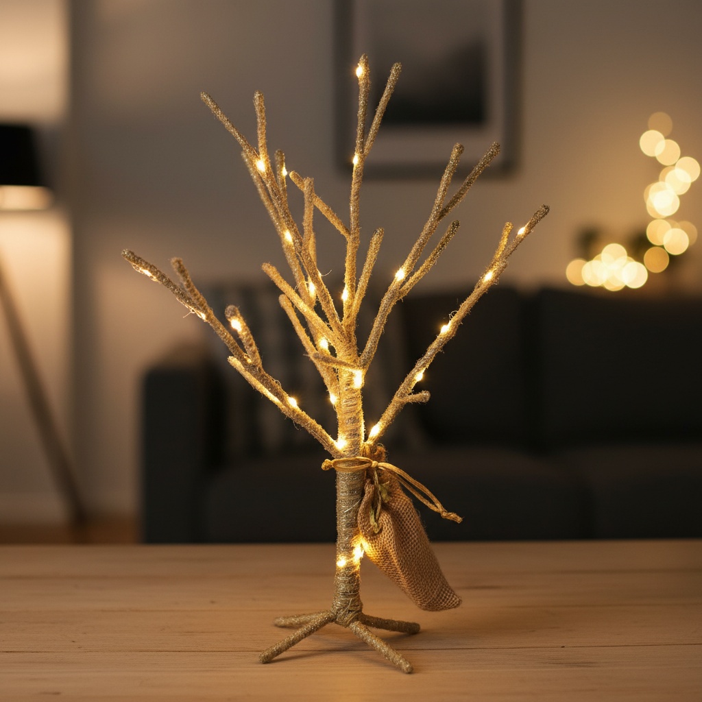 LED Jute Juletræ Guld - 1 stk (40 cm) | Julepynt Lys / lysestager - Temashop