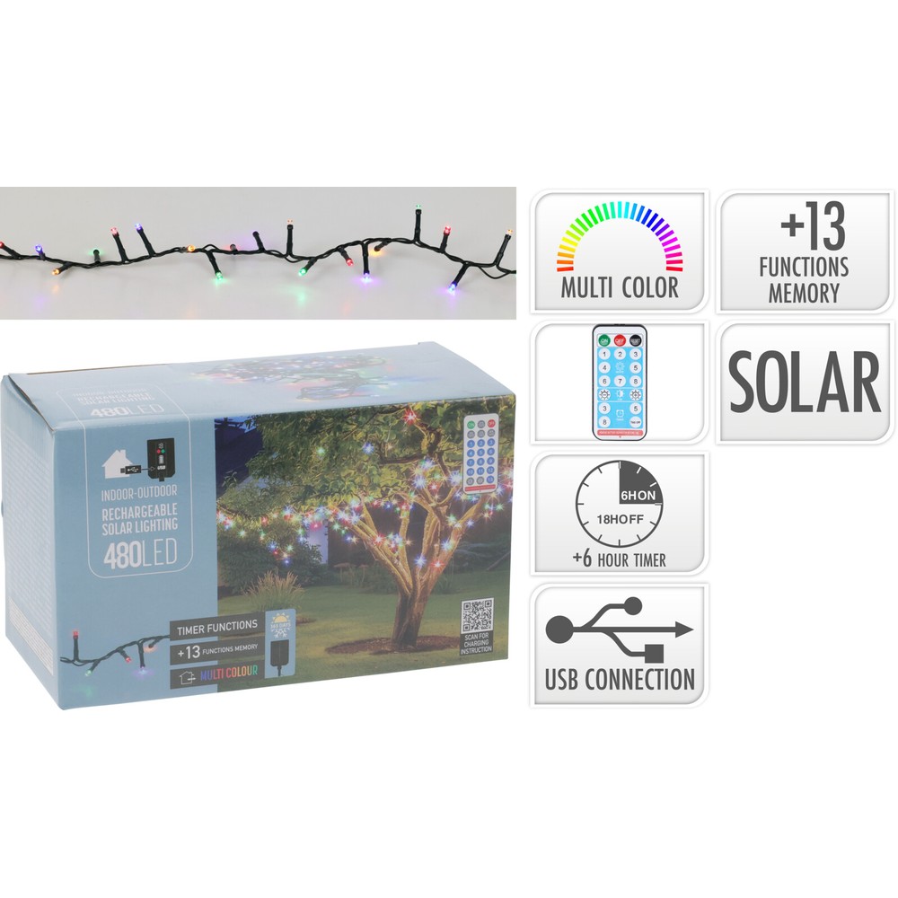 Solcelle Lyskæde Multifarvet - 1 sæt (20 m) - Temashop