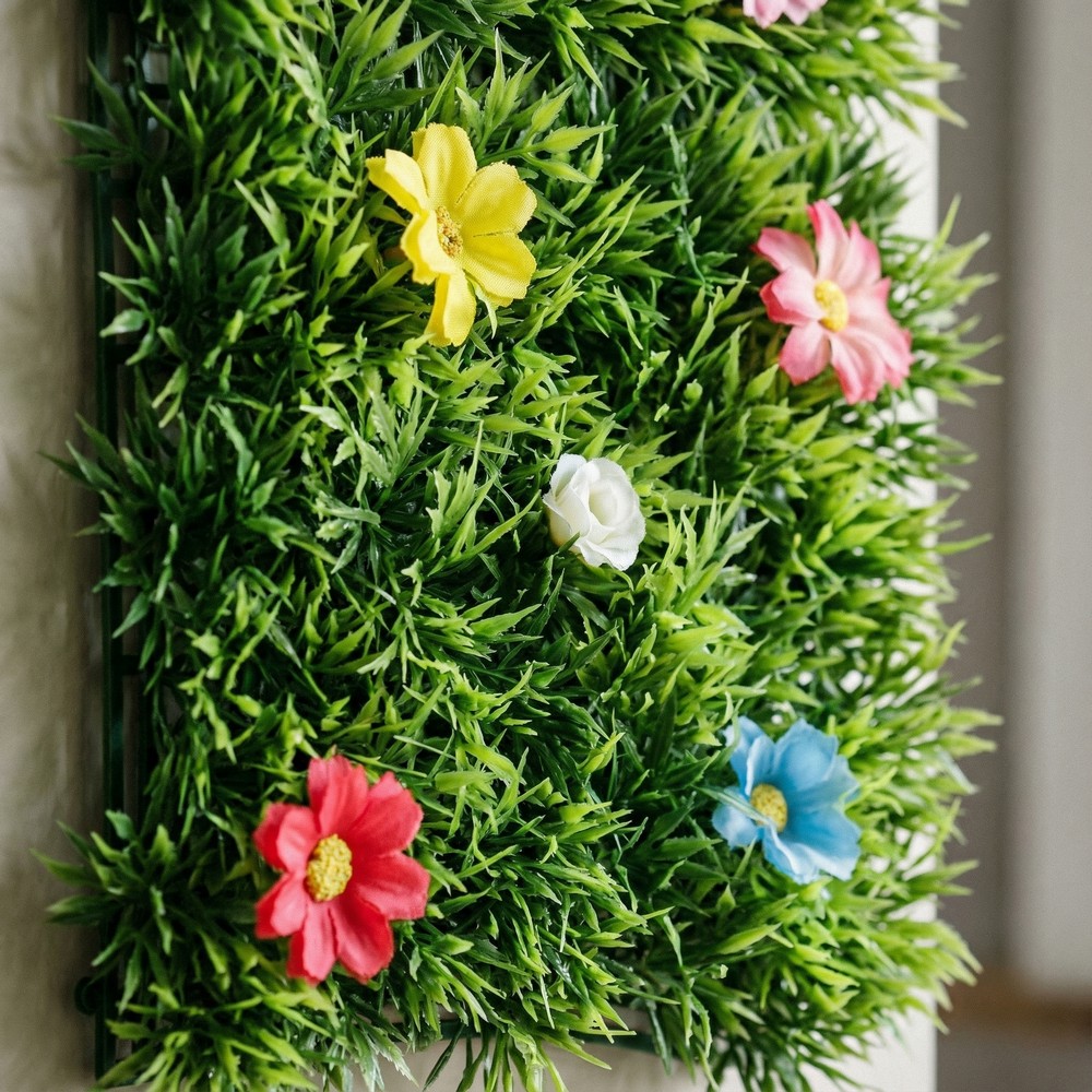 Græsvæg Med Blomster - 1 stk (25 x 25 cm) | Græs Vægbaggrunde - Temashop