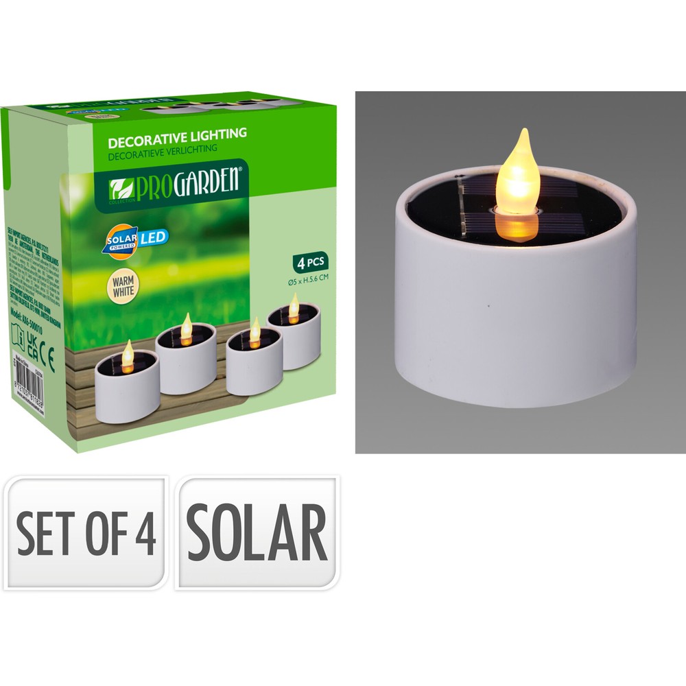 Solcelle Fyrfadslys Hvid - 4 stk (5,6 x Ø 5 cm) - Temashop