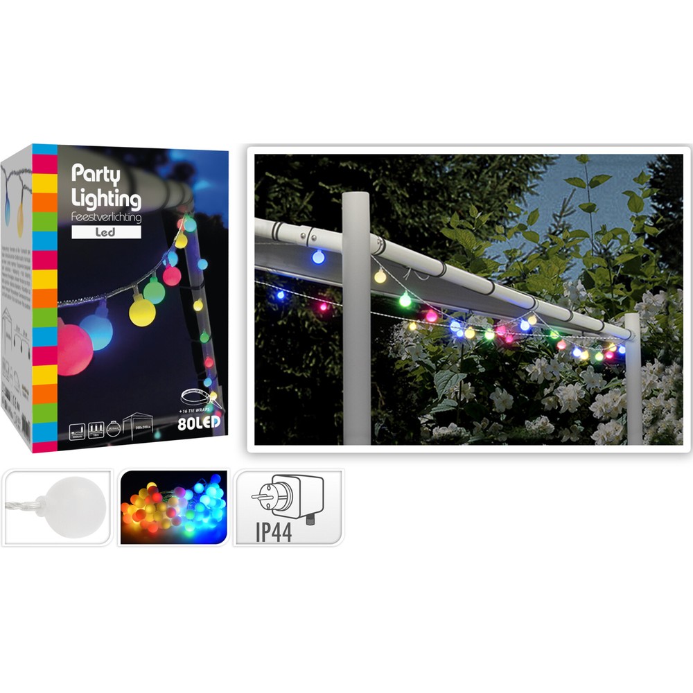 LED Kuglelyskæde Multifarvet - 1 sæt (16 m) | Festival Lyskæde - Temashop