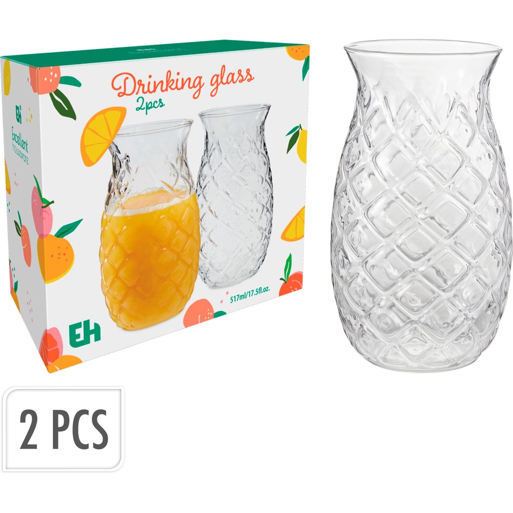 Ananas Drikkeglas - 2 stk (14,8 x Ø 7,4 cm) | Frugt Glas - Temashop