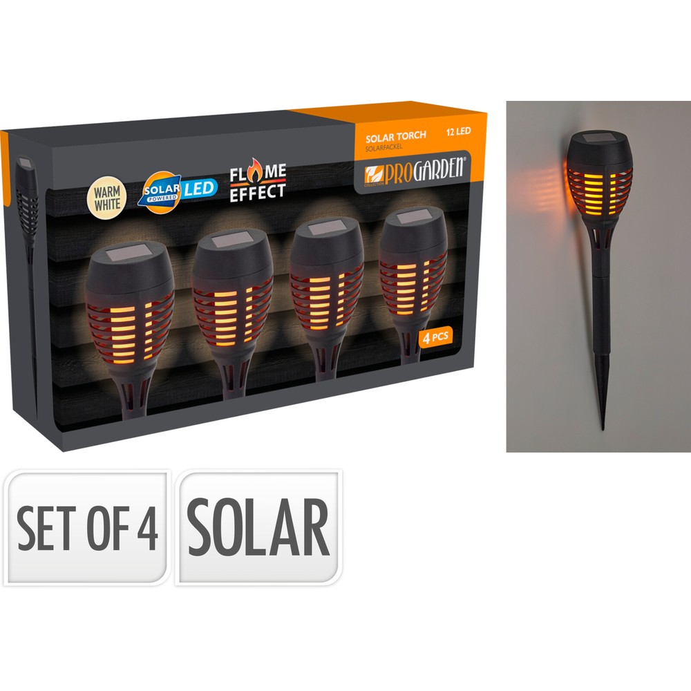 Solcellefakkel Med Flammeeffekt Sort - 4 stk (37,5 x Ø 7,5 cm) - Temashop