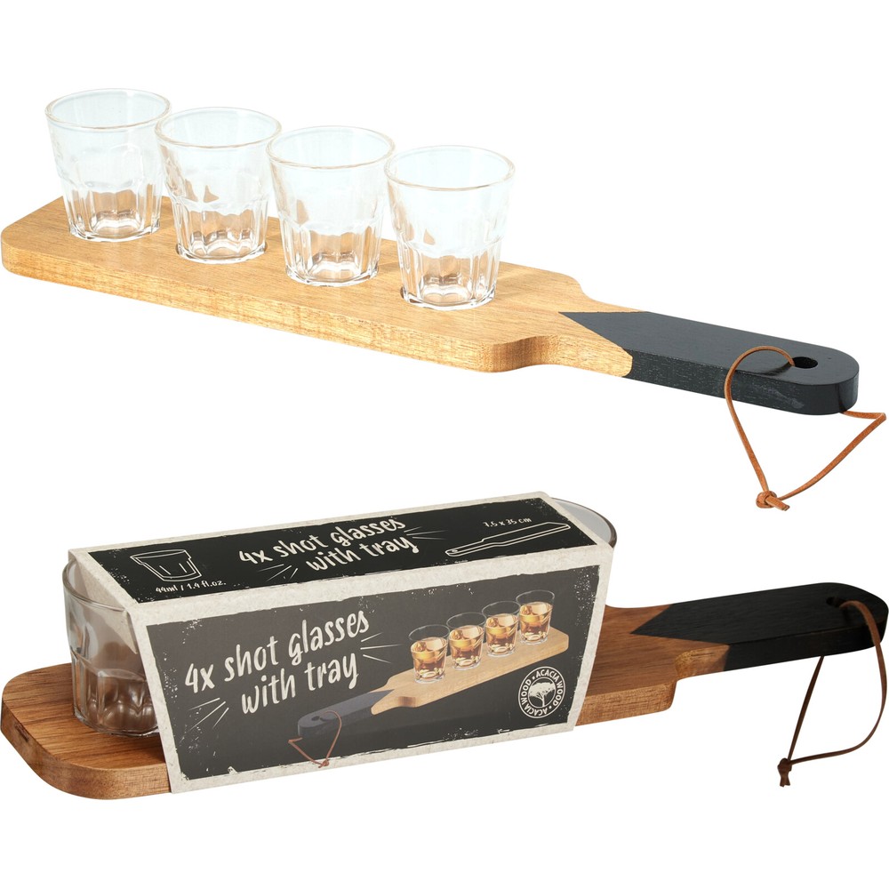 Shotglas På Træbrik - 1 sæt (7,5 x 35 cm) | Drinks Glas - Temashop