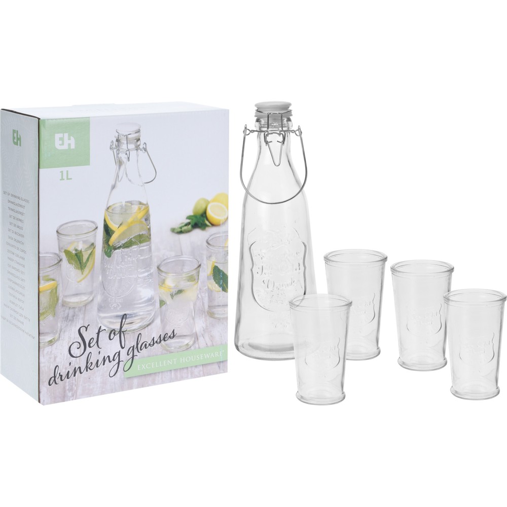 Karaffel Sæt Med Glas - 1 sæt (1000 ml & 250 ml) | Drinks Karafler - Temashop