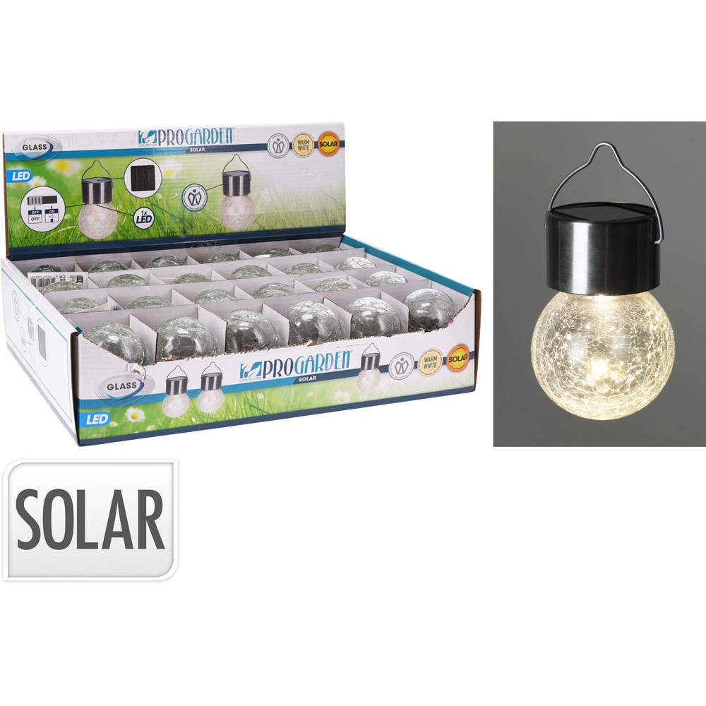 Hængende Solcellelampe Med Krakeleret Glaskugle - 1 stk (9 x Ø 6 cm) - Temashop