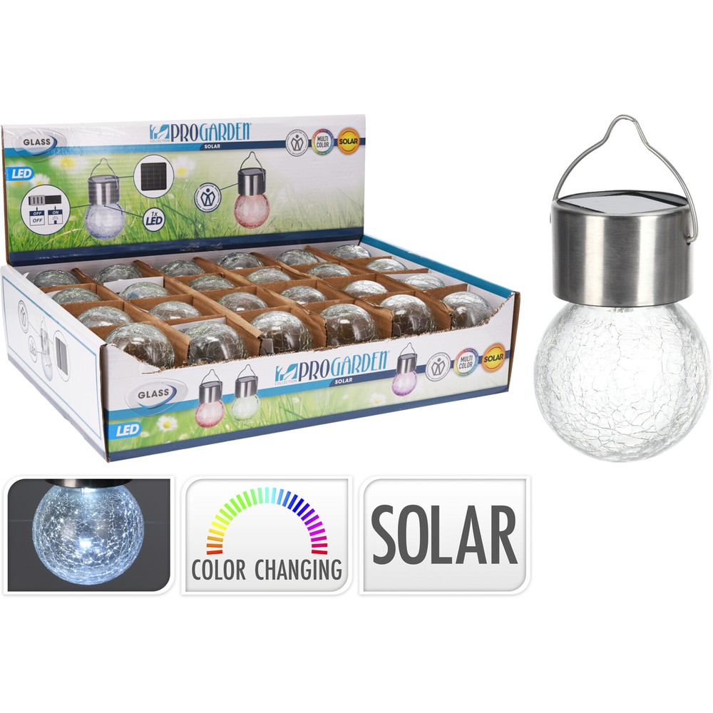 Krakeleret Glas Solcellelampe Transparent - 1 stk (9 x Ø 6 cm) - Temashop
