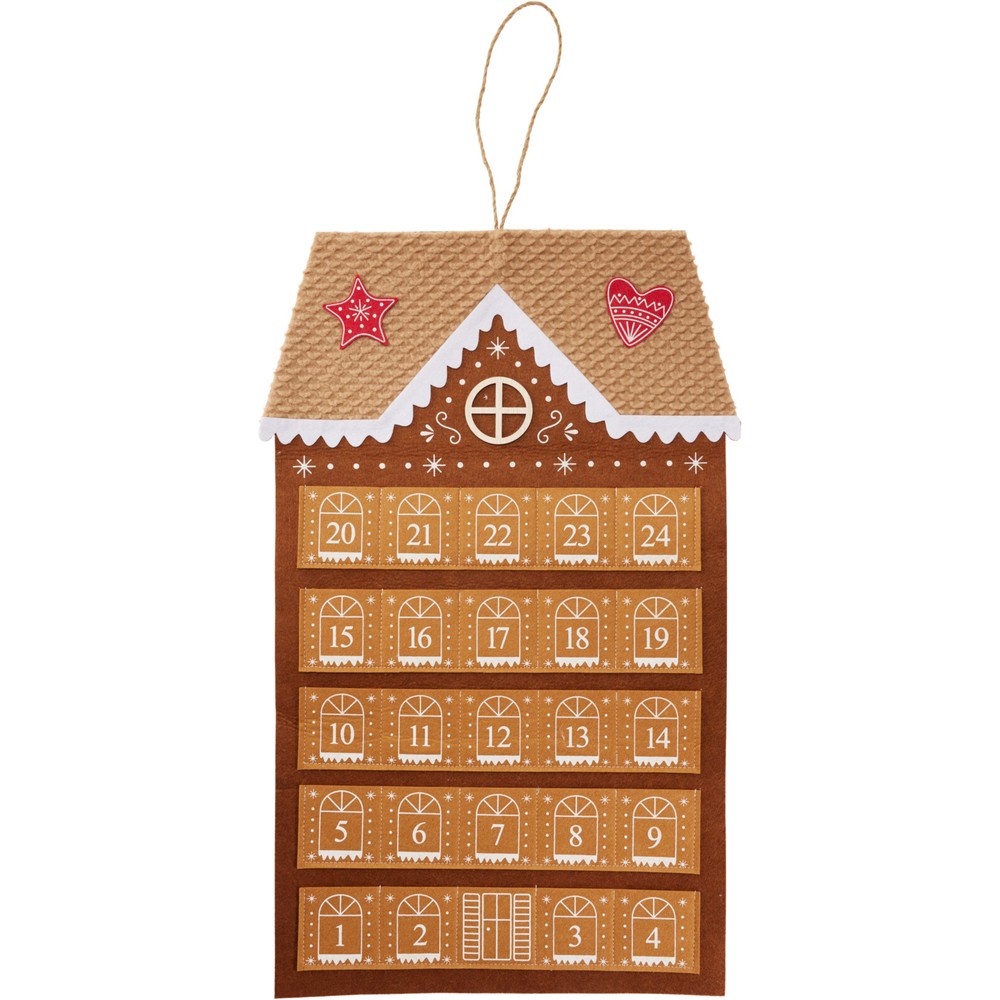 Honningkagehus Julekalender Brun - 1 stk (43 x 68 cm) | Ginger Bread Julekalendere - Temashop