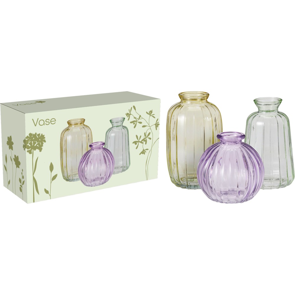 Ribbede Glasvaser - 3 stk (7 x Ø 6,5 cm) - Temashop