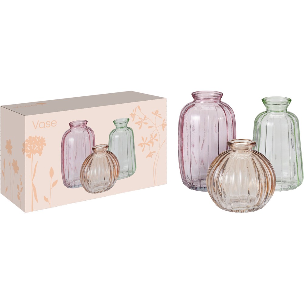 Ribbede Glasvaser Rosa/Grøn - 3 stk - Temashop