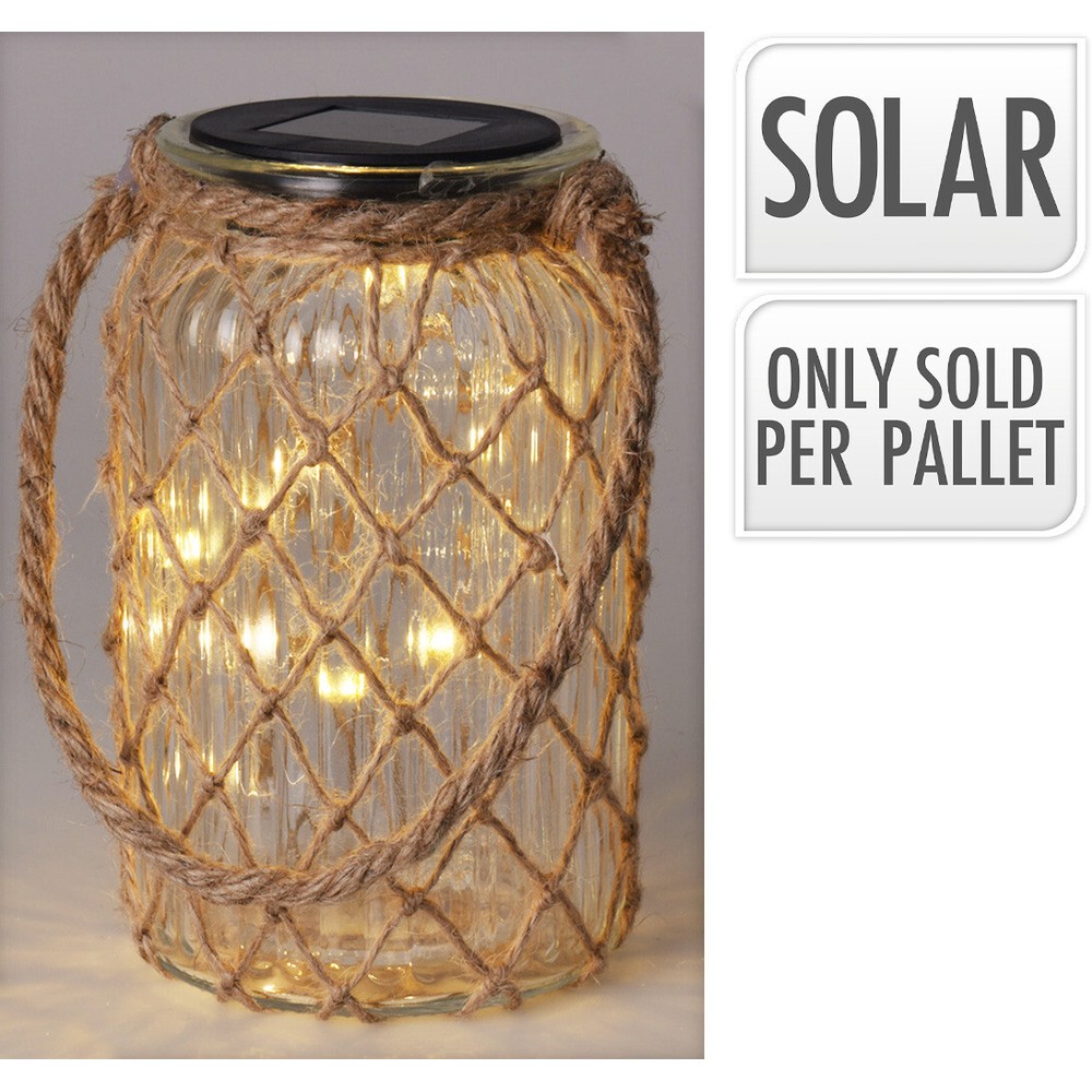 Solarlampe I Glas Med Jute - 1 sæt (11 x 11 x 18,5 cm) - Temashop