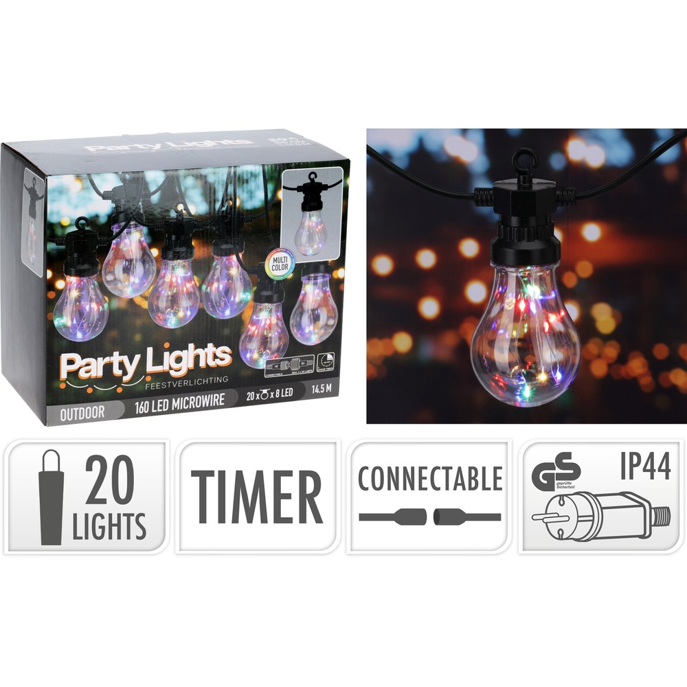 LED Party Lyskæde Multifarvet - 1 sæt (14,5 m) | Festival Lyskæde - Temashop