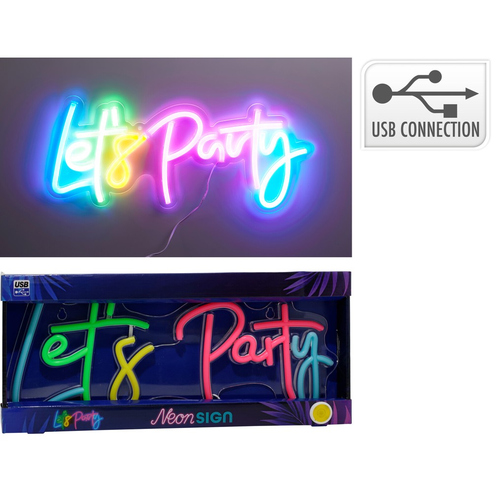 Let's Party Neonskilt - 1 stk (41 x 18 cm) | UV / Neon Skilte - Temashop