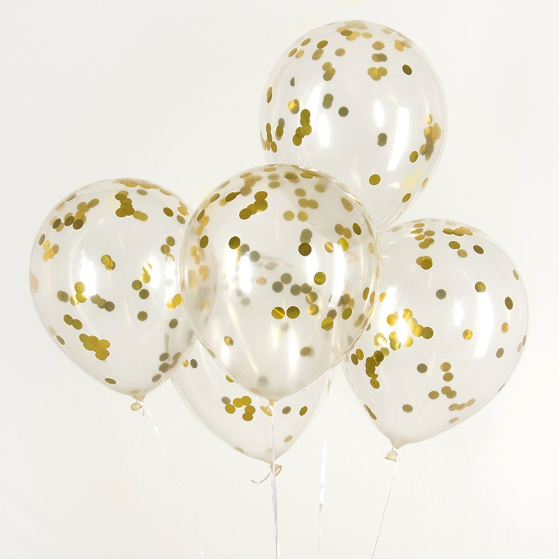 Konfetti Balloner Guld - 5 stk (30 cm) | Guld tema Konfettiballoner - Temashop
