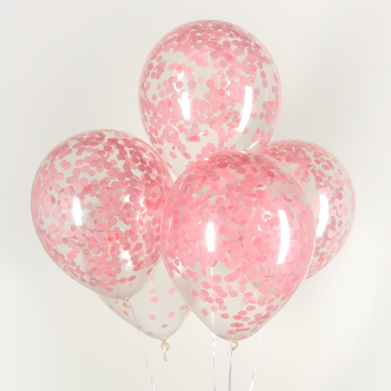 Konfetti Balloner Lyserød - 5 stk (30 cm) | Pink tema Konfettiballoner - Temashop