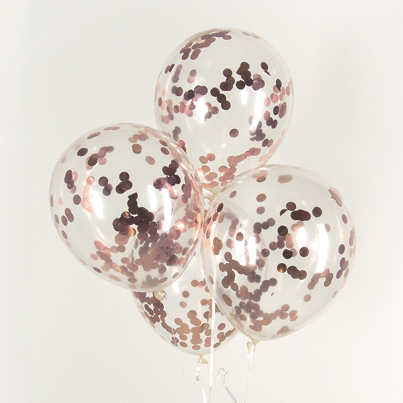 Konfetti Balloner Rosaguld - 5 stk (30 cm) | Rosaguld tema Konfettiballoner - Temashop
