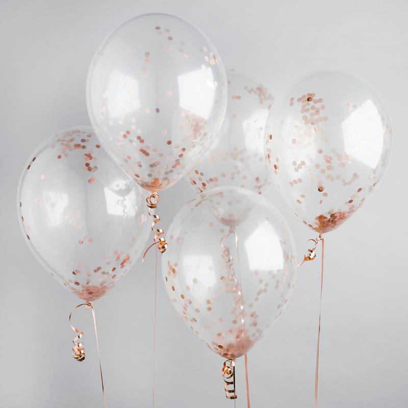 Konfetti Balloner Rosaguld - 5 stk (30 cm) | Rosaguld tema Konfettiballoner - Temashop