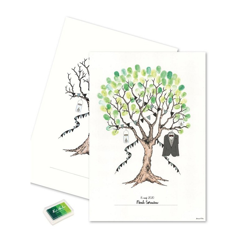Konfirmation Dreng Fingeraftryk Plakat Grøn - 1 stk (29,7 x 42 cm) | Konfirmation Plakat - Temashop