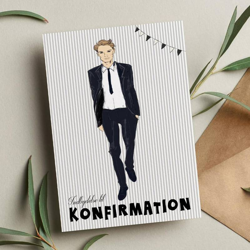 Konfirmation Invitationer Dreng - 6 stk (11,5 x 16 cm) | Konfirmation Invitationer - Temashop