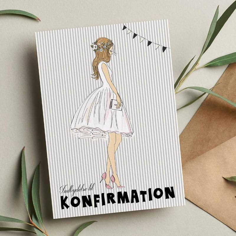 Konfirmation Invitationer Pige - 6 stk (11,5 x 16 cm) | Konfirmation Invitationer - Temashop