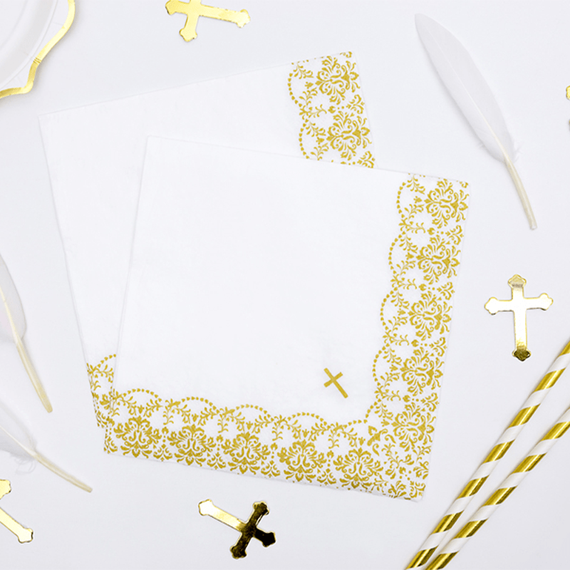 Konfirmation Servietter Guld - 20 stk (33 x 33 cm) | Konfirmation Servietter - Temashop