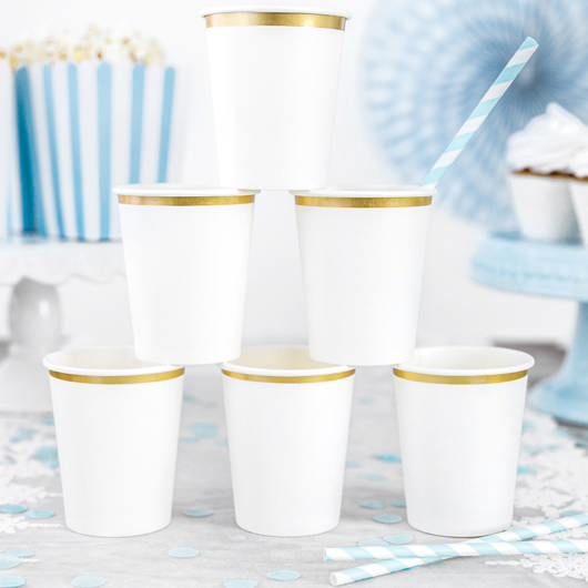 Kopper med Guldkant, Hvid - 6 stk (260 ml) - Temashop