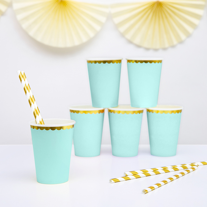 Kopper Med Guldkant Mint - 6 stk (220 ml) | Mint Tema Krus - Temashop