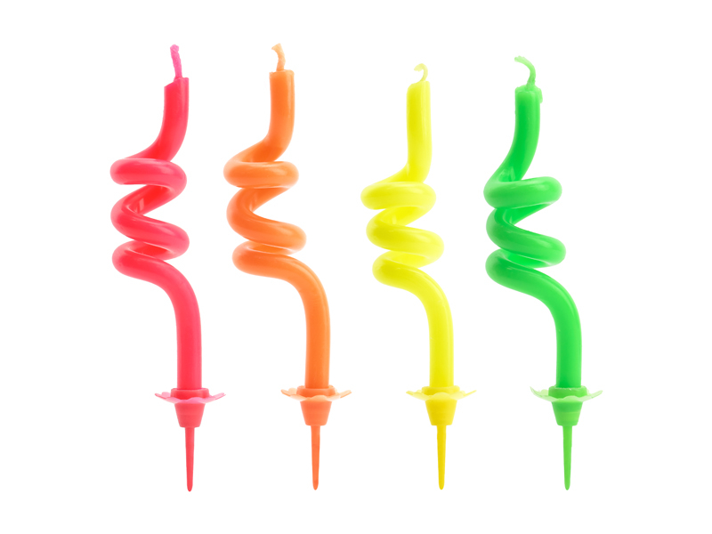 Krøllede Fødselsdagslys Mix - 4 stk (8 cm) | Fødselsdag Kagelys - Temashop