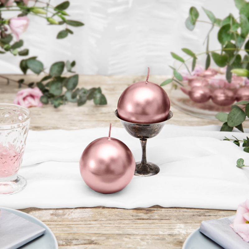 Kuglelys Metallisk Rosa - 10 stk (6 cm) | Rosaguld tema Lys / lysestager - Temashop