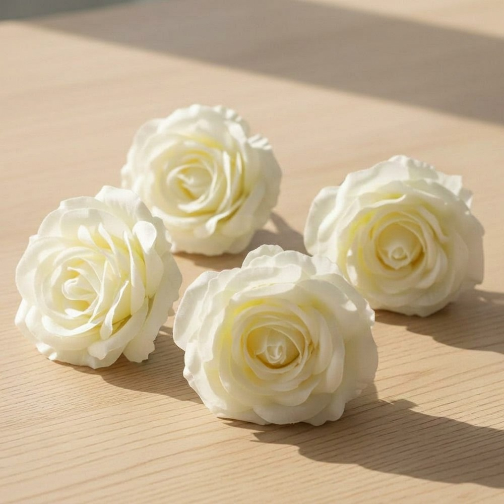 Kunstige Roser Elfenbenshvid - 4 stk (11 x 6 cm) | Blomst Kunstige blomster - Temashop
