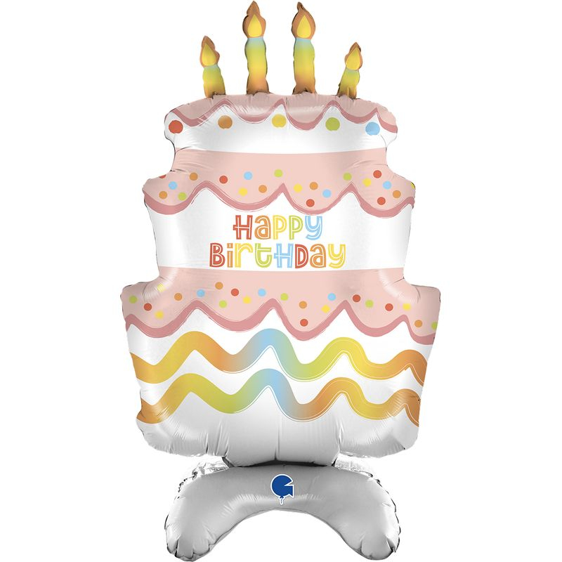 Lagkage Happy Birthday Folieballon - 1 stk (43 x 73 x 23 cm) | Fødselsdag Folieballoner - Temashop