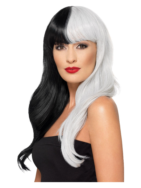 Lang Sort/Grå Paryk | Cruella de Ville Paryk - Hovedtilbehør - Temashop