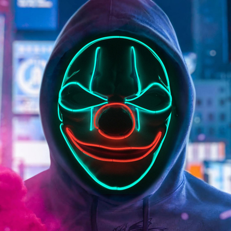 LED Mask Scary Clown | Horror Clown Maske - Hovedtilbehør - Temashop